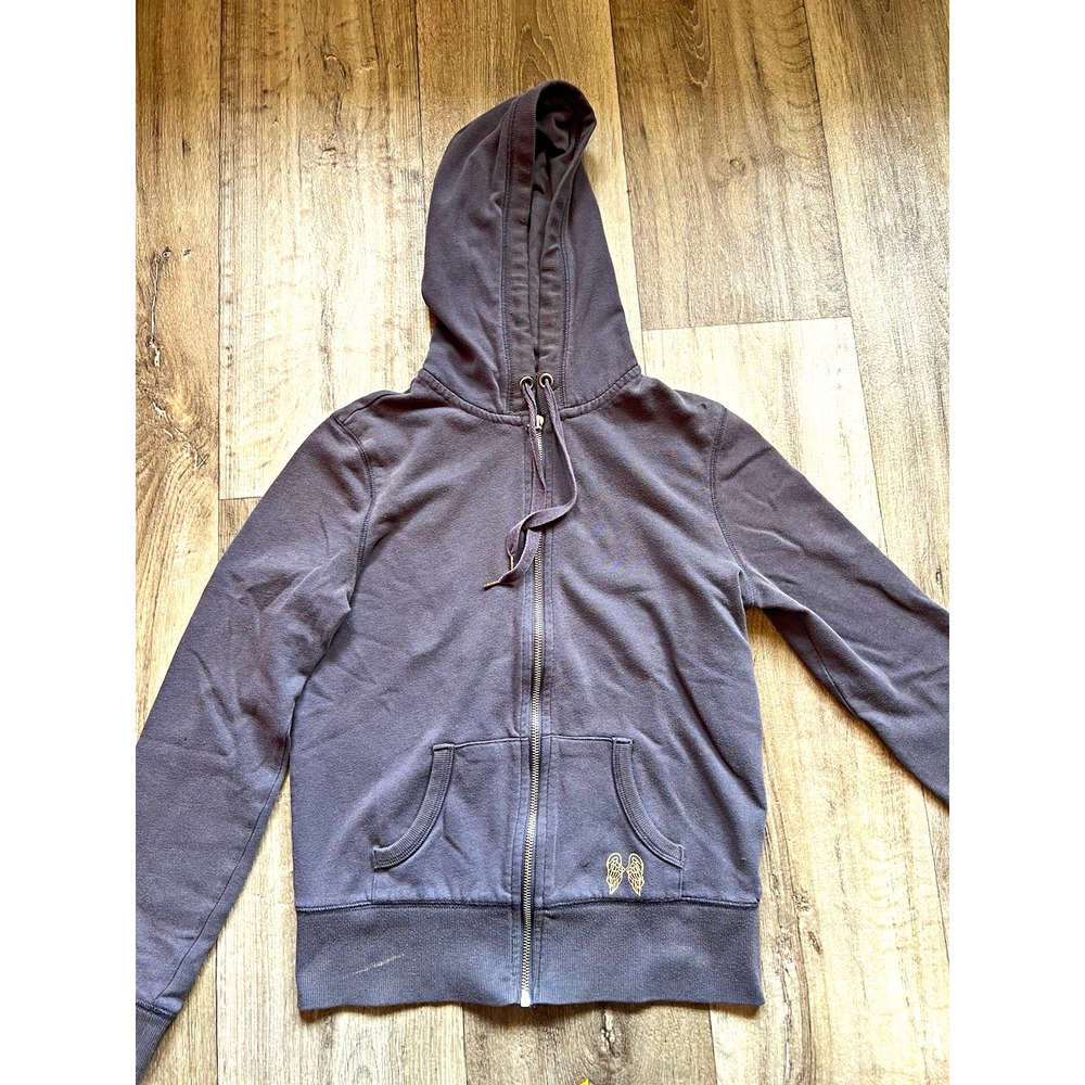 Vtg Y2K Victoria Secret Supermodel Essentials Sequin Angel Wing Hoodie S Gray